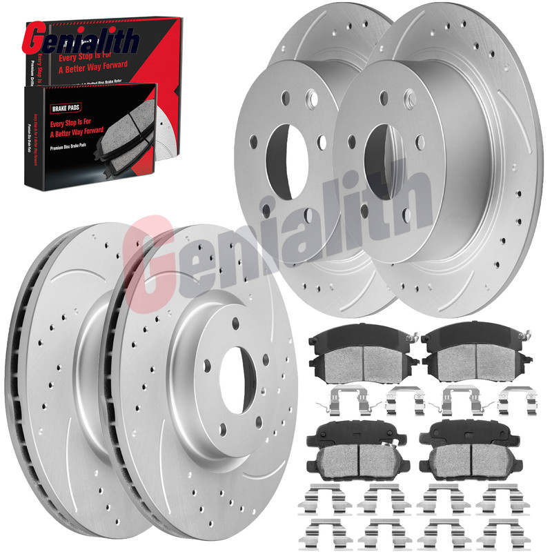Front & Rear Drilled Rotors + Brake Pads for INFINITI M35h/M37/M56/Q70/Q70L