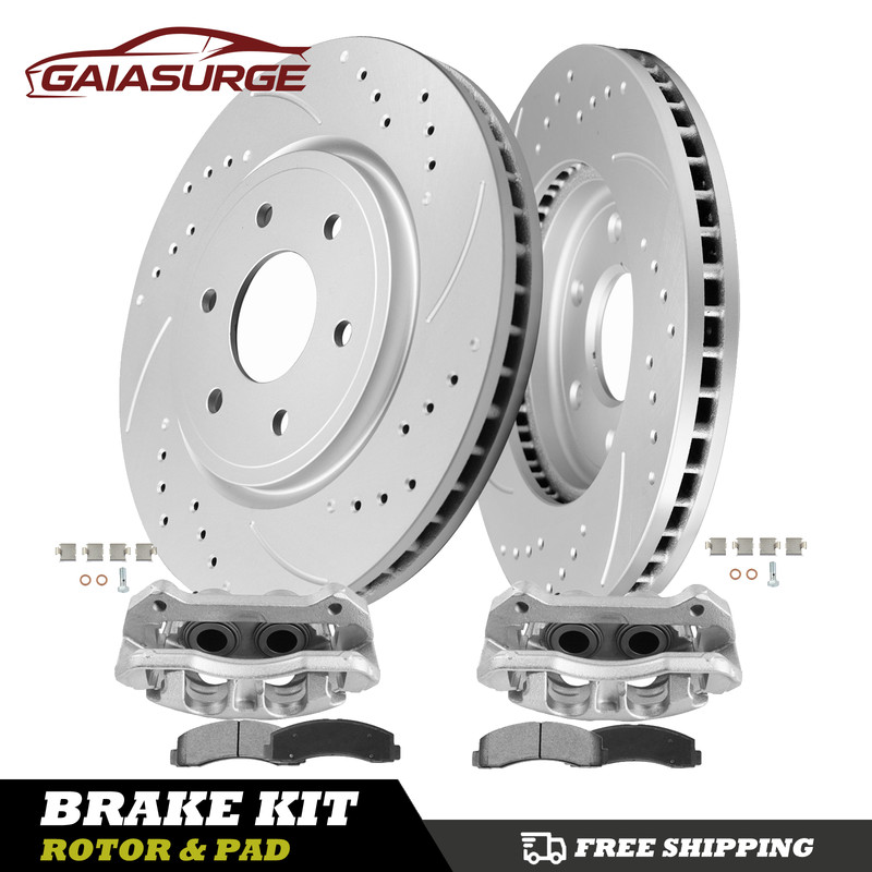 For Ford F-150 Expedition Lincoln Front Drilled Rotors & Calipers + Brake Pads