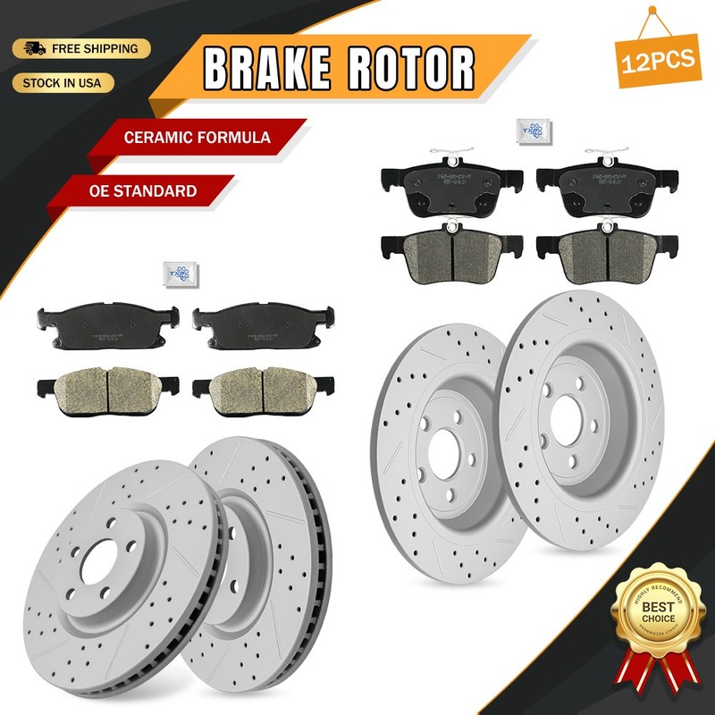 12.44“ Front & Rear Disc Brake Rotors Ceramic Pads Kit for Ford Edge 2015-2021