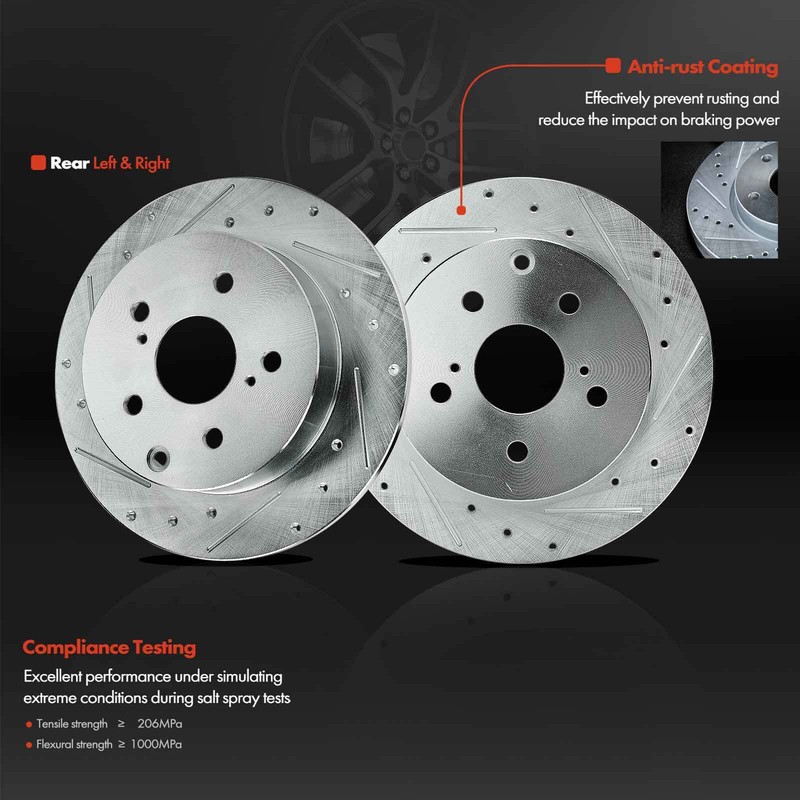 Rear Drilled Brake Rotors & Ceramic Brake Pads for Toyota Matrix Pontiac Vibe gallery