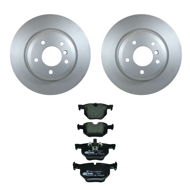 Hella Rear Rotors Low-Met Disc Brake Pad Kit For E90 330xi 335d E93 335i 335xi