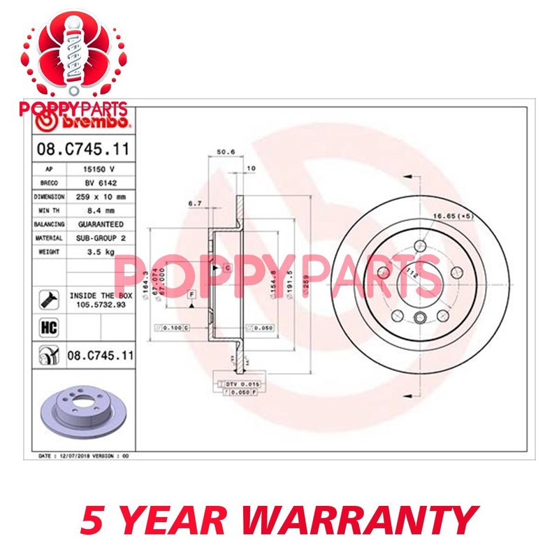 Fits Mini Cooper One JCW 1.2 1.6 D 2.0 One Brake Discs Rear Poppy 34216799383