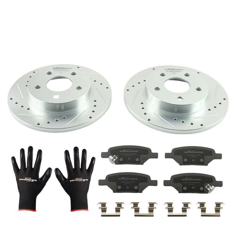 Rear Drilled Brake Rotors&Ceramic Pads Set for Saturn Aura 2007-2009/Ion 2004-07