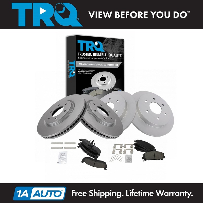 TRQ Front & Rear Ceramic Brake Pad & Coated Rotor Kit for Armada Titan Truck