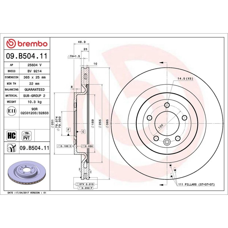 Brembo Rear Disc Brake Rotor for 2021-2024 Land Rover Defender 110 gallery