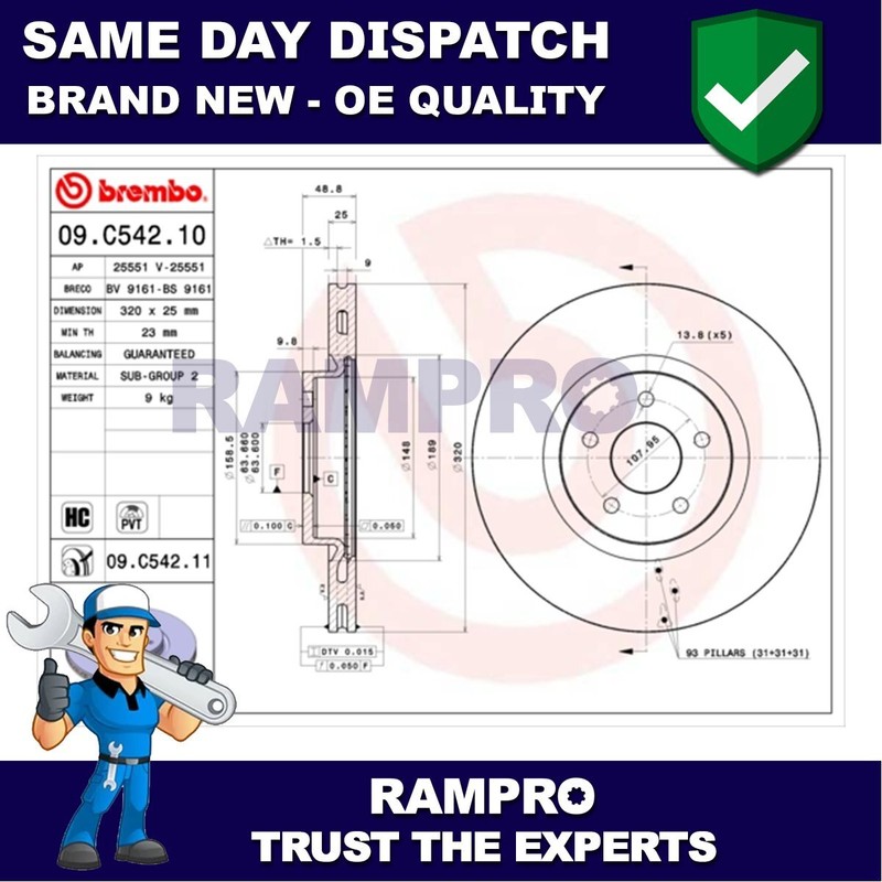 Rampro Front Brake Disc Fits Ford Kuga Transit Connect Focus Tourneo gallery