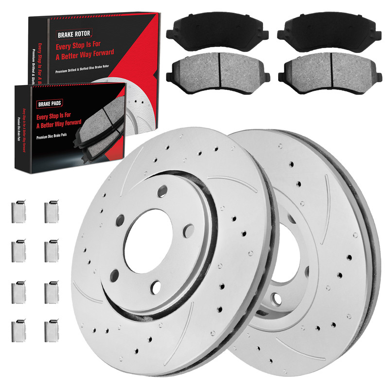 For Town & Country Voyager Caravan Front Drilled Rotors and Ceramic Brake Pads