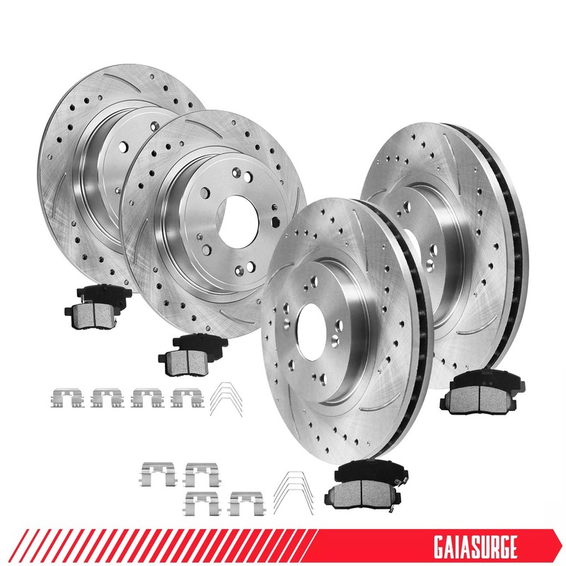 Front 300mm Rear 282mm Drilled Brake Rotors Pads For 09 10 11 12-2014 Acura TSX