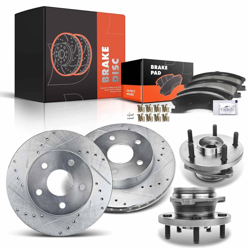 Front Drilled Brake Rotors & Pad + Hub Bearing for Jeep Grand Cherokee 1999-2004
