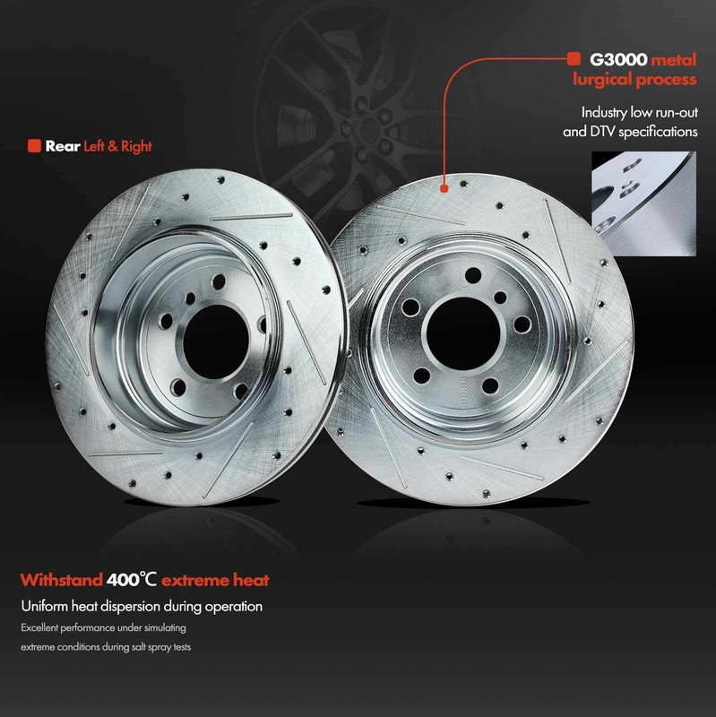 Rear Drilled Brake Rotor & Ceramic Pad for BMW E83/F25 X3 2004-2010 2.5L 3.0L gallery