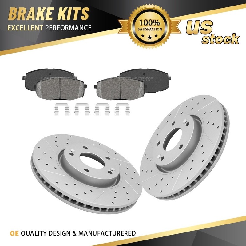 Front Drilled Rotors Ceramic Brake Pads for 2010 2011 2012 Kia Forte Koup 2.4L