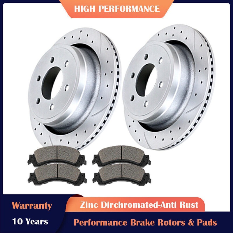 348mm Rear Drilled Slotted Rotors & Brake Pads Fit 10-11 Ford F-150 6 Lugs Kit