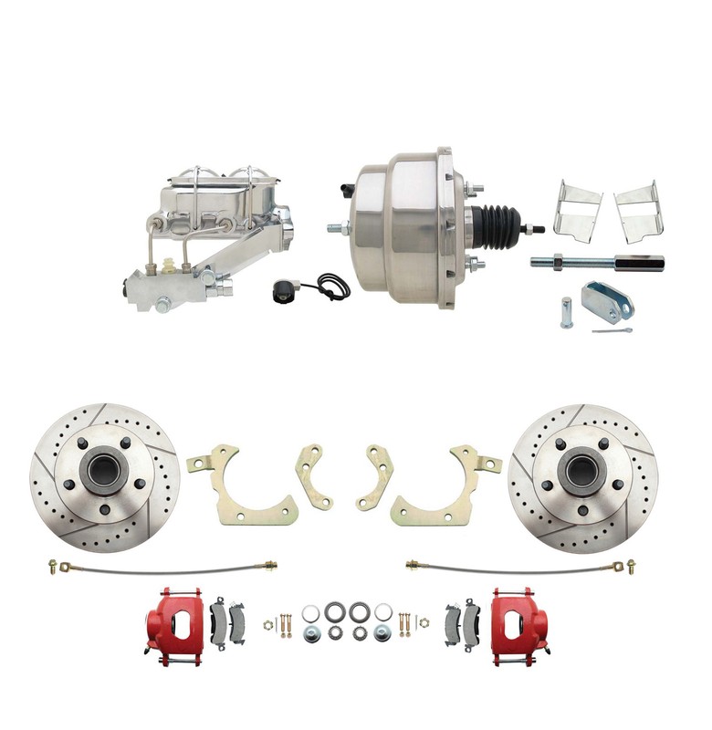 59-64 Impala/Bel Air Disc Brake Conversion RED Calipers 8″ Booster Chrome Kit