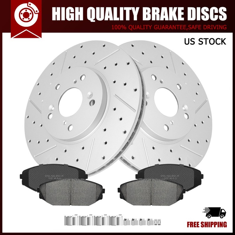 [Front] Drilled Brake Rotors+Ceramic Pads for Acura MDX 2001-02 Odyssey 1999-04