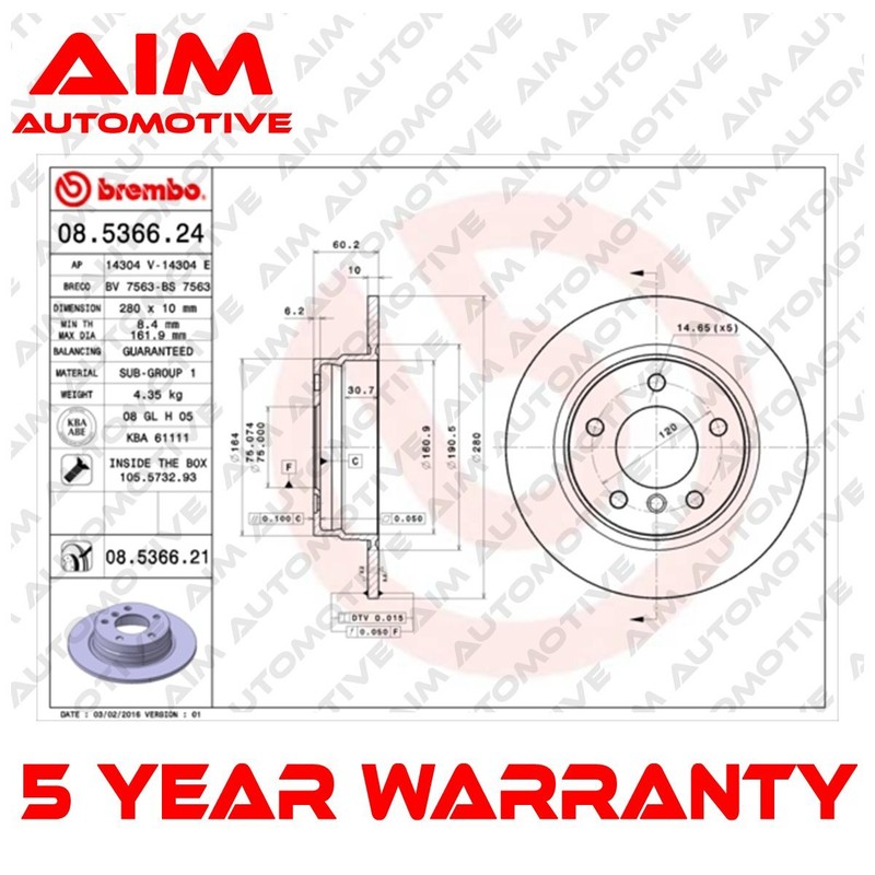 Brake Discs Rear AIM Fits BMW 3 Series 1990-2006 + Other Models