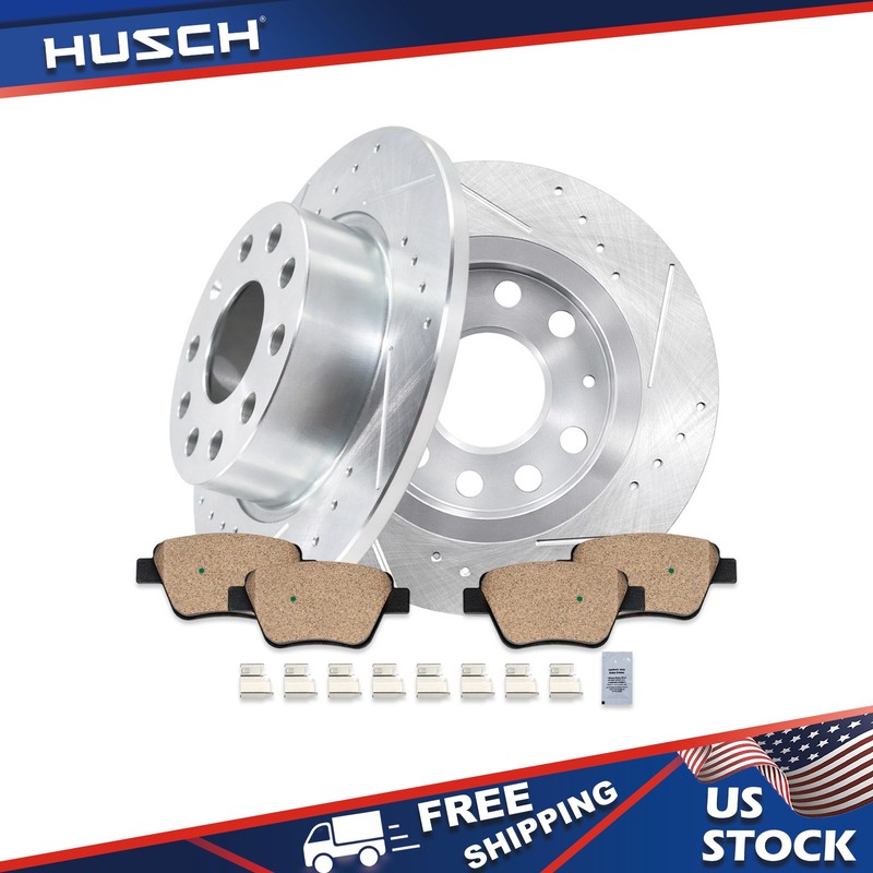 253mm Rear Drilled Disc Rotors Ceramic Brake Pads for VW Eos GTI Audi A3 Quattro
