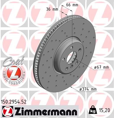 2X 150.2954.52 Zimmermann Brake Disc for BMW