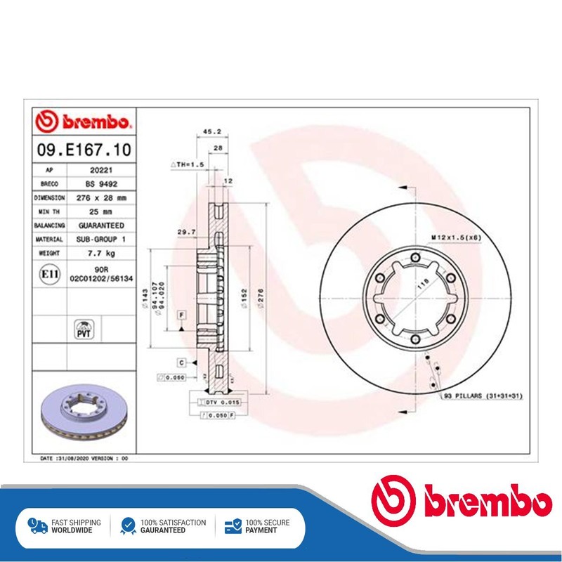 Fits Nissan Cabstar 2006-2013 2.5 D dCi 3.0 Brake Discs Front Brembo 40206LC60A