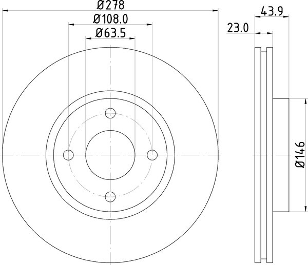 DON PCD12872 Front Brake Disc Set 278mm for Ford B-Max Fiesta Tourneo Transit