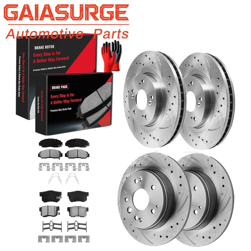 Front Rear Drilled Rotors Brake Pads for 2004 2005 2006 2007 2008 Acura TL Base
