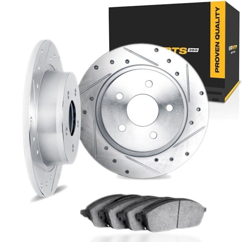 For Ford Mustang 2024-2026 Rotor Set | Silver | Drilled and Slotted Rotor Style