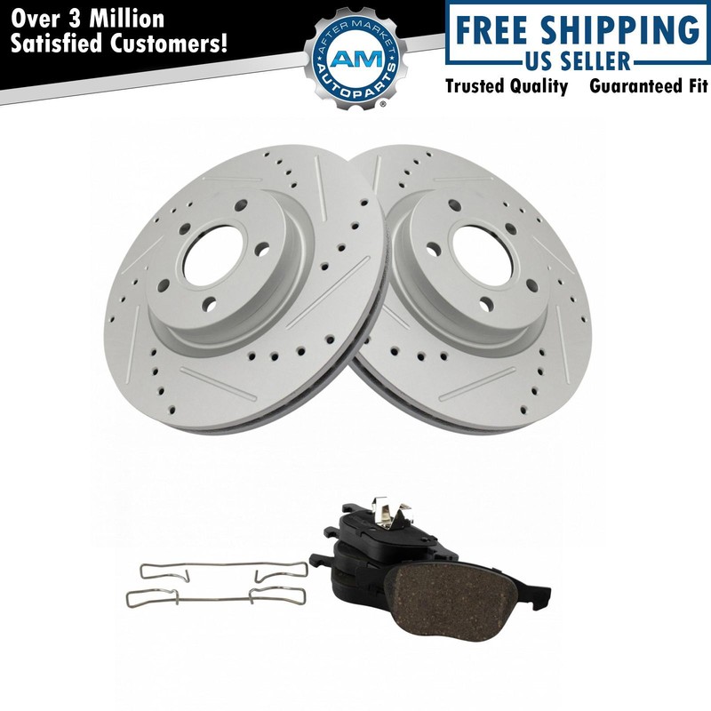Front Posi Ceramic Brake Pads & Performance Drilled Slotted Rotor Kit
