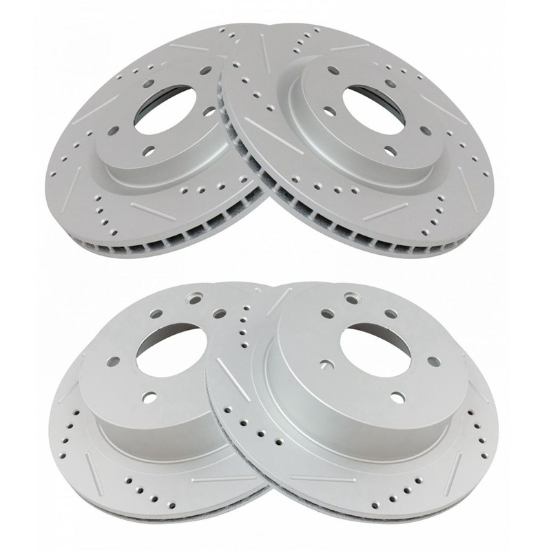 TRQ Front Rear Performance Drilled Slotted Zinc Coated Rotor Kit for Rogue gallery