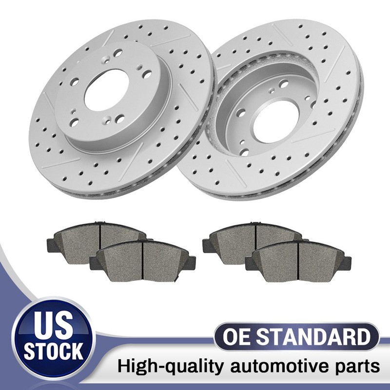 Front Drilled Disc Brake Rotors Ceramic Pads for 2011-2013 2014 2015 Honda CR-Z