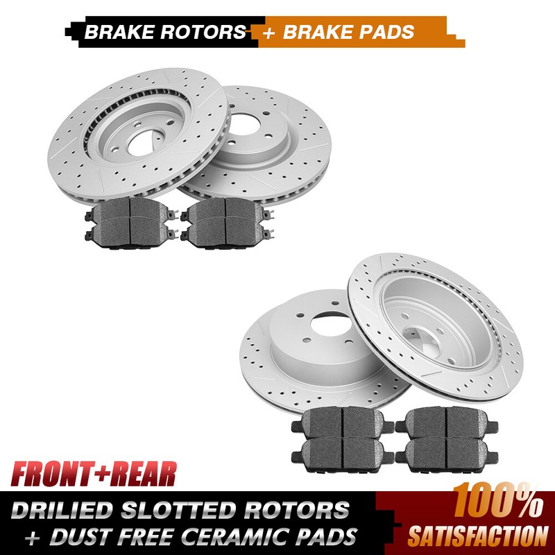320mm Front & 308mm Rear Drilled Disc Rotors + Brake Pads for Nissan Murano QX60