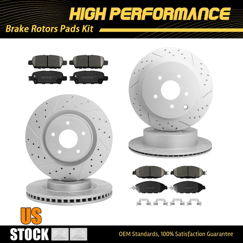 Front & Rear Drilled Rotors + Brake Pads for Nissan Pathfinder Murano JX35 QX60