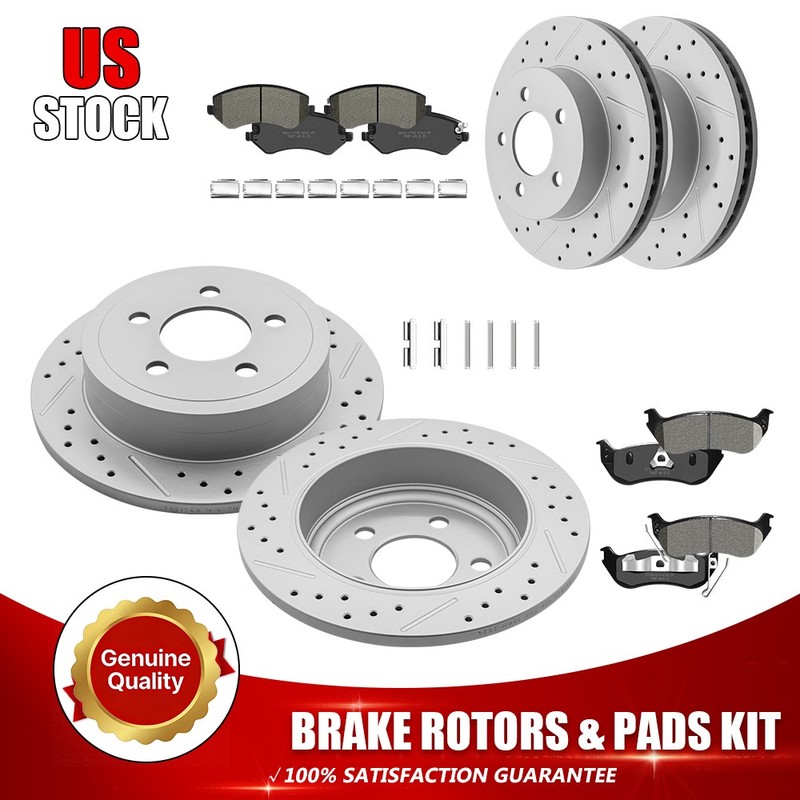 Front & Rear Brake Rotors Ceramic Pads For 2003 2004 2005 2006 2007 Jeep Liberty