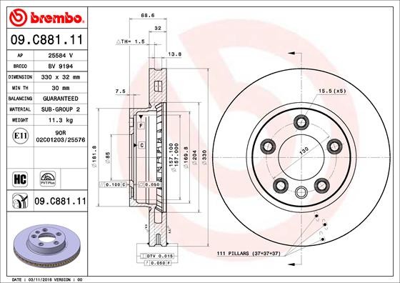 Brembo 09.C881.11 Brake Disc for Porsche, VW gallery