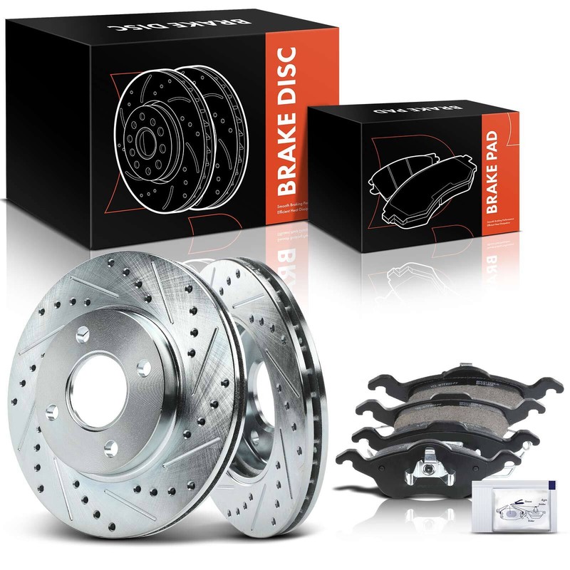 Front Drilled Rotors & Ceramic Brake Pad for Ford Focus 2000 2001 2002 2003 2004