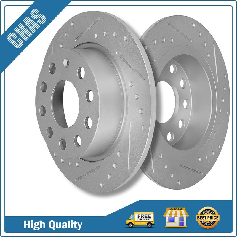 Rear Slotted Brake Rotors Discs Fits 2010 – 2018 Audi A3 Volkswagen Beetle Jetta