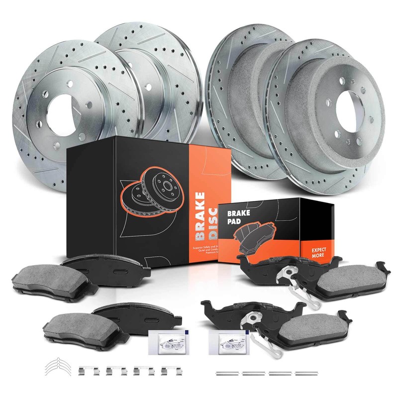 Front & Rear Sides Drilled Rotors & Brake Pads for Ford F-150 2004-2008 Lincoln