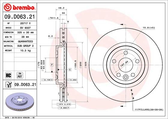 Brembo 09.D063.21 Brake Disc for Jaguar, Land Rover