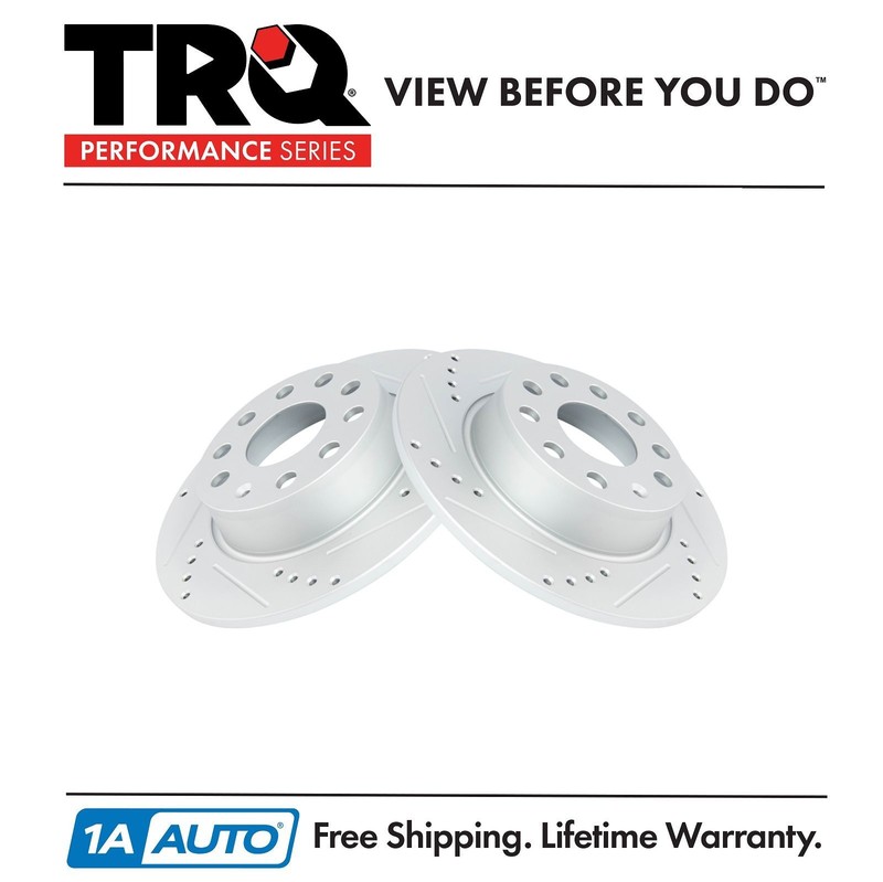 TRQ Rear Performance Drilled Slotted G-Coated Disc Brake Rotor Pair for Audi VW