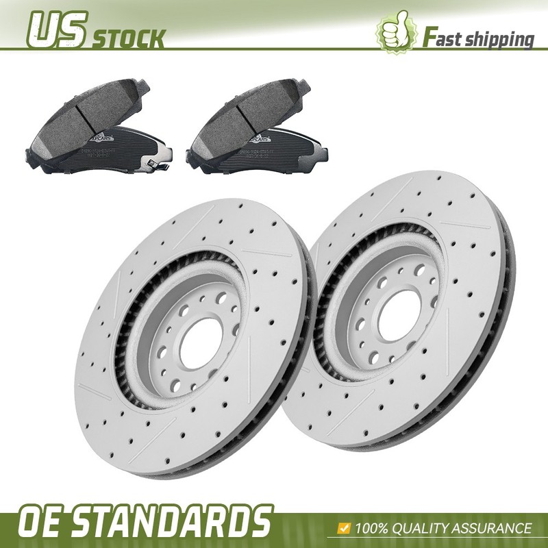 345mm Front Drilled Disc Rotors + Ceramic Brake Pads for 2017- 2020 Cadillac XT5
