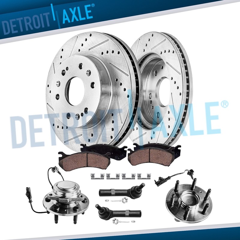 2WD Front Drilled Rotor Brake Pad Wheel Bearing TieRod for Sierra Silverado 1500