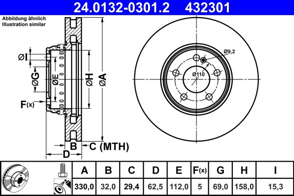 ATE 24.0132-0301.2 Brake Disc for Mercedes-Benz