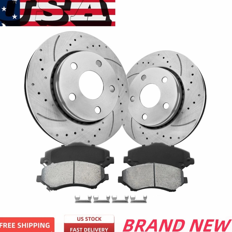 Front Drilled Slotted Rotors Ceramic & Pads for Dodge Ram 1500 Aspen Chrysler