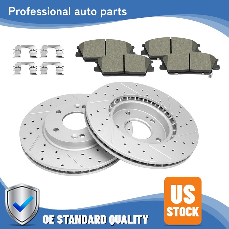 280mm Front Drilled Disc Rotors + Ceramic Brake Pads For Hyundai Venue Kia Soul