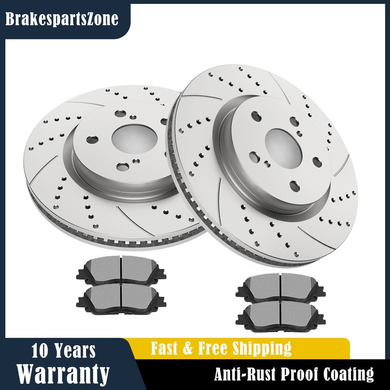 Front Brake Rotor Pads fit for Toyota C-HR RAV4 Camry Lexus ES350 Drilled Brakes