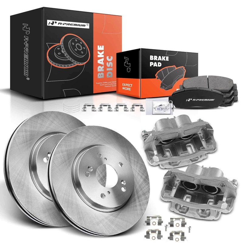 A-Premium Pair Front Brake Rotor & Pad + Caliper for Honda CR-V 07-16 Crosstour