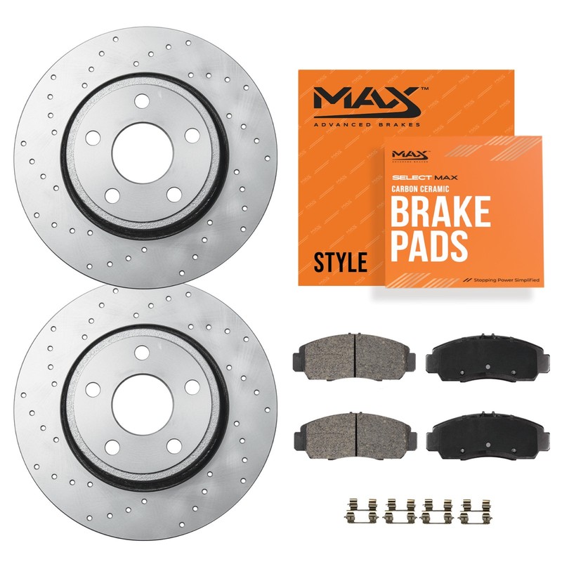 Front Drilled Geomet Brake Rotors + Pads for 2014 2015 2016-2023 Jeep Cherokee