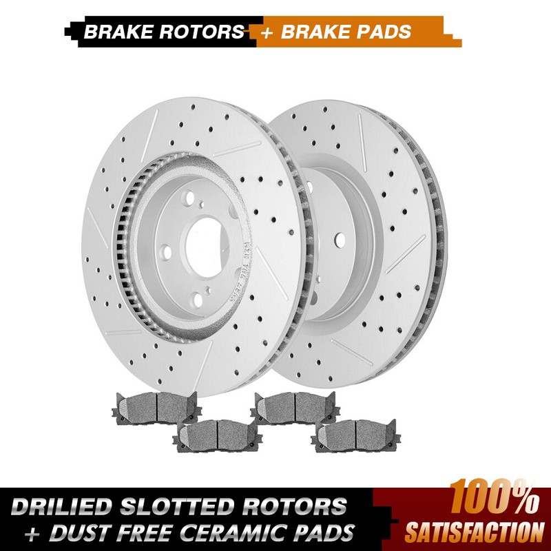 Front Drilled Rotors + Brake Pads for 2008 -2017 Toyota Camry Avalon Lexus ES350