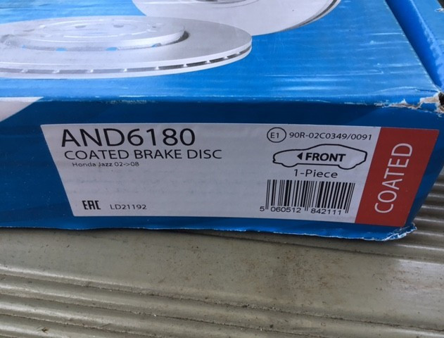 FRONT BRAKE DISC FIT HONDA JAZZ PART No, ALLIED NIPPON, AND6180 1 ONLY BNIB