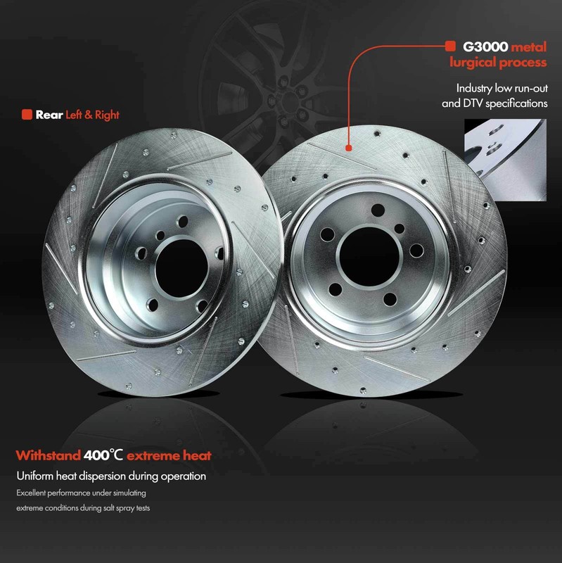 Drilled & Slotted Brake Rotors for BMW E53 X5 00-06 L6 3.0L V8 4.4L Rear LH & RH gallery