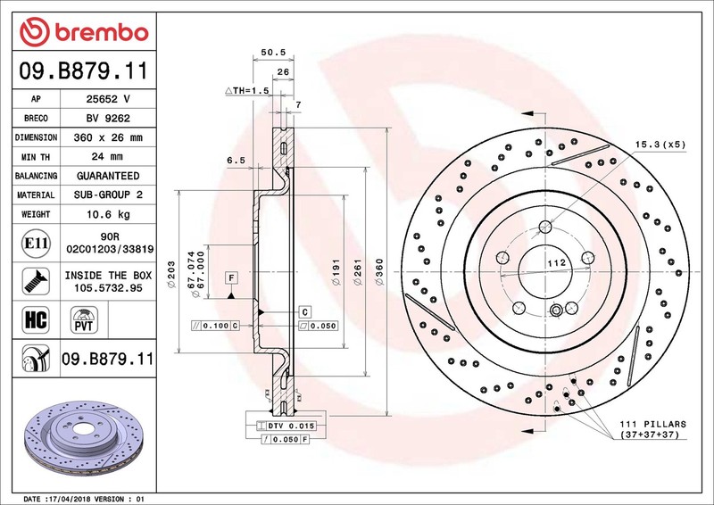 2x Brake Discs Pair Vented fits MERCEDES S63 AMG 4.0 Rear 2017 on M177.980 360mm gallery