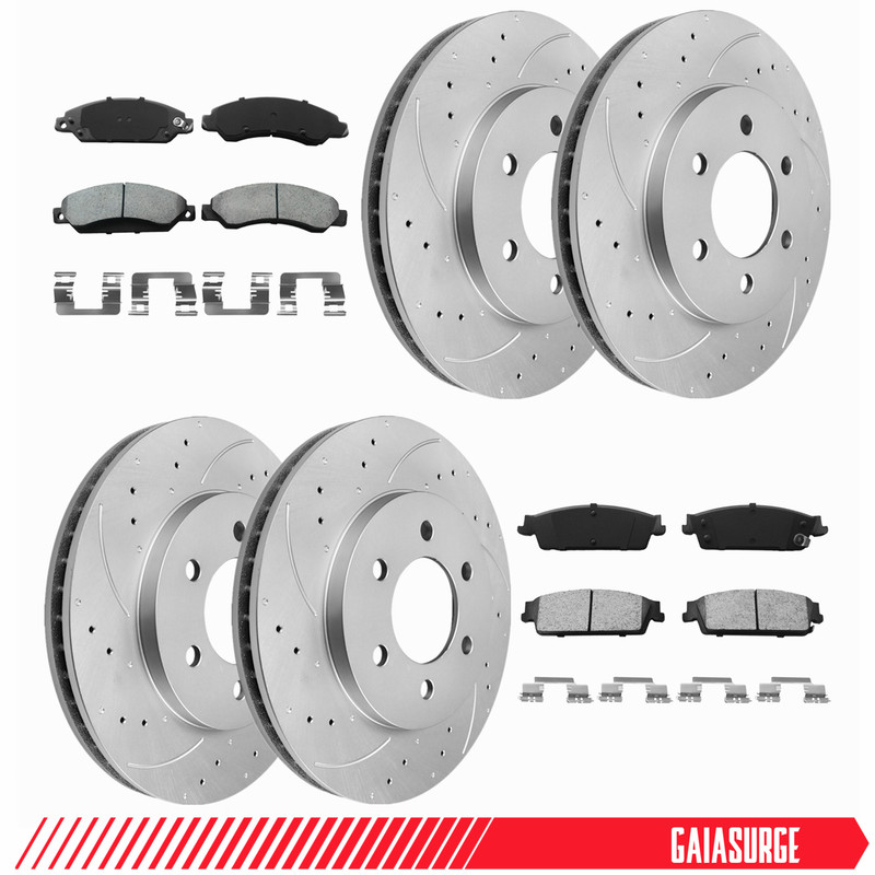 Front and Rear Rotors Ceramic Brake Pads for 2007-2014 Chevy Tahoe Suburban 1500